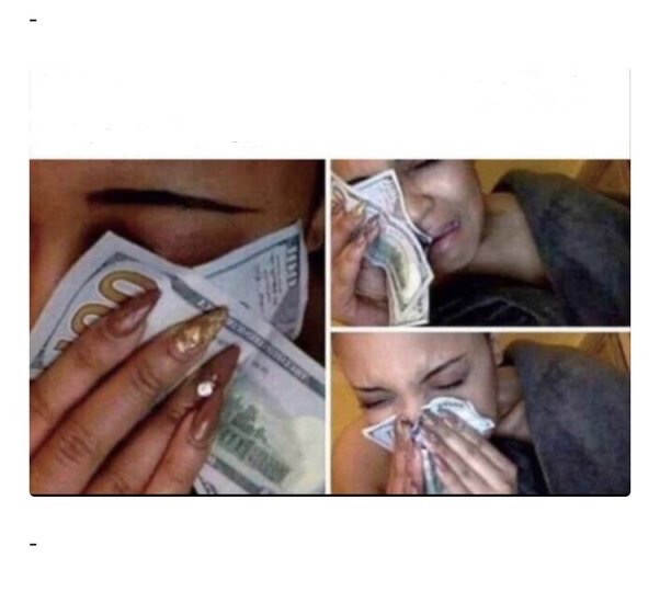 Woman using money as a tissue Blank Meme Template