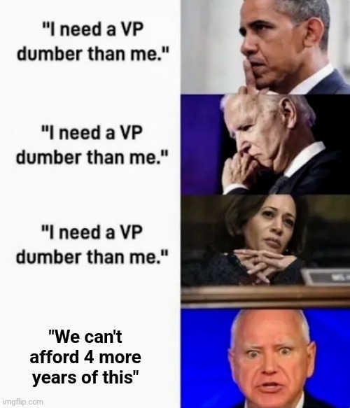 The Gift that keeps on giving | "We can't afford 4 more years of this" | image tagged in politicians suck,thank you mr helpful,monkey in the wrench,a mind is a,terrible thing to waste,iq going down | made w/ Imgflip meme maker