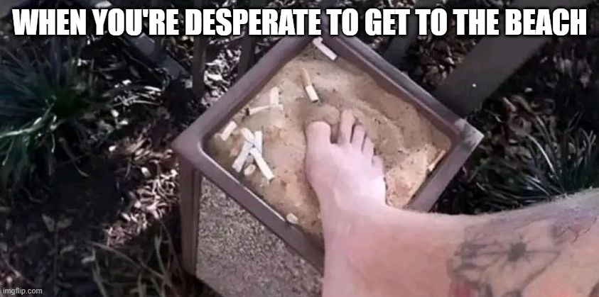 Faking the Beach | WHEN YOU'RE DESPERATE TO GET TO THE BEACH | image tagged in funny,memes | made w/ Imgflip meme maker