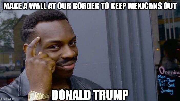 Roll Safe Think About It Meme | MAKE A WALL AT OUR BORDER TO KEEP MEXICANS OUT; DONALD TRUMP | image tagged in memes,roll safe think about it | made w/ Imgflip meme maker