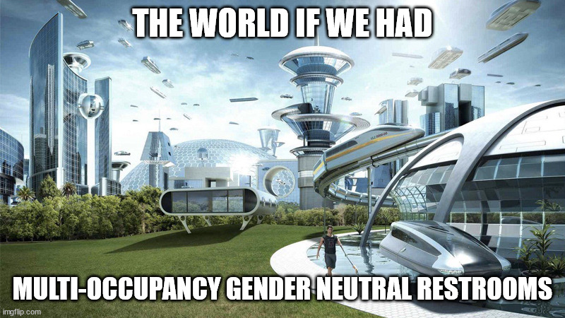 The world if | THE WORLD IF WE HAD; MULTI-OCCUPANCY GENDER NEUTRAL RESTROOMS | image tagged in the world if | made w/ Imgflip meme maker