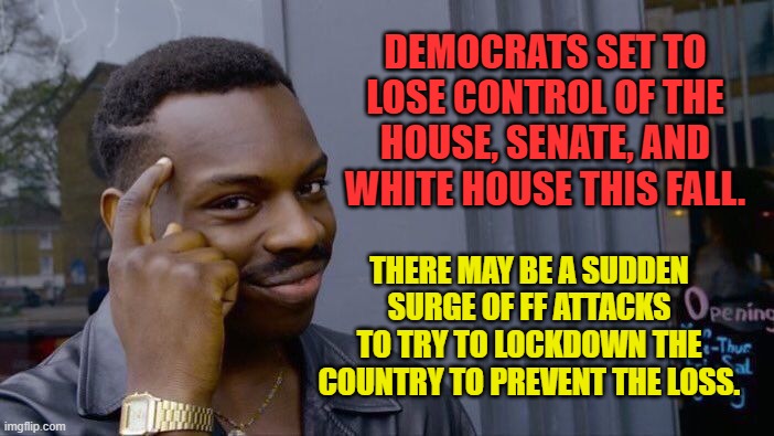 Roll Safe Think About It Meme | DEMOCRATS SET TO LOSE CONTROL OF THE HOUSE, SENATE, AND WHITE HOUSE THIS FALL. THERE MAY BE A SUDDEN SURGE OF FF ATTACKS TO TRY TO LOCKDOWN THE COUNTRY TO PREVENT THE LOSS. | image tagged in memes,roll safe think about it | made w/ Imgflip meme maker