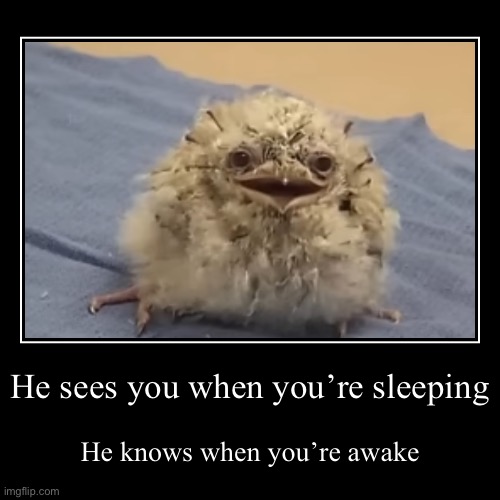 He sees you when you’re sleeping | He knows when you’re awake | image tagged in funny,demotivationals | made w/ Imgflip demotivational maker