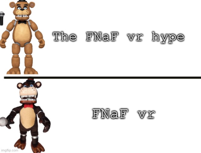 Freddy Toy vs Knockoff Freddy | The FNaF vr hype; FNaF vr | image tagged in freddy toy vs knockoff freddy | made w/ Imgflip meme maker