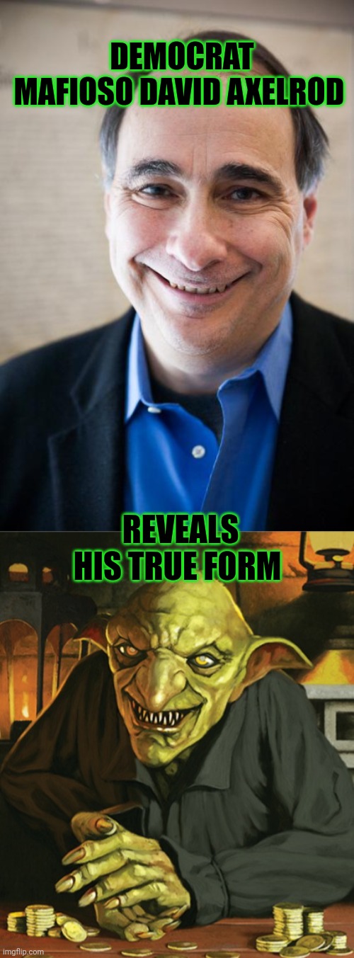 David axelrod meme | DEMOCRAT MAFIOSO DAVID AXELROD; REVEALS HIS TRUE FORM | image tagged in democrat party | made w/ Imgflip meme maker