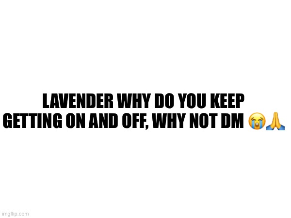 LAVENDER WHY DO YOU KEEP GETTING ON AND OFF, WHY NOT DM 😭🙏 | made w/ Imgflip meme maker