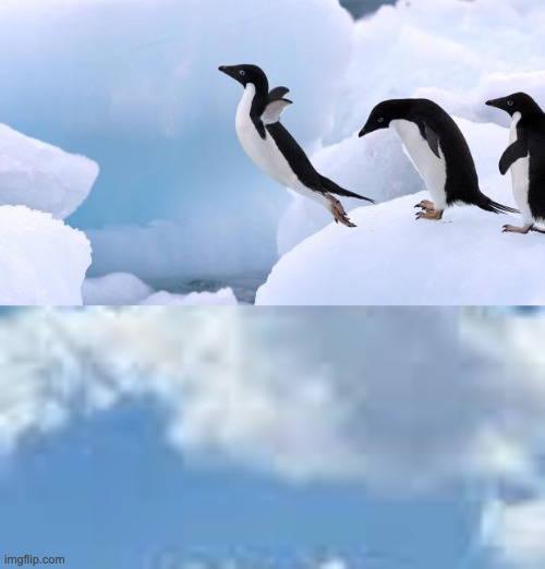 Perspective -- also, I just rediscovered the Penguins stream | image tagged in flying penguin,clouds,dada,magritte | made w/ Imgflip meme maker