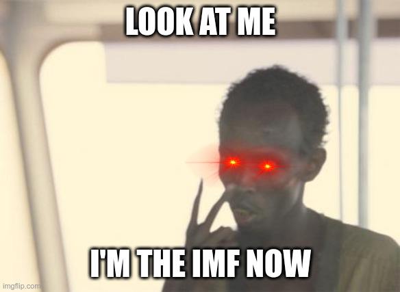 LOOK AT ME I'M THE IMF NOW | LOOK AT ME; I'M THE IMF NOW | image tagged in memes,i'm the captain now | made w/ Imgflip meme maker