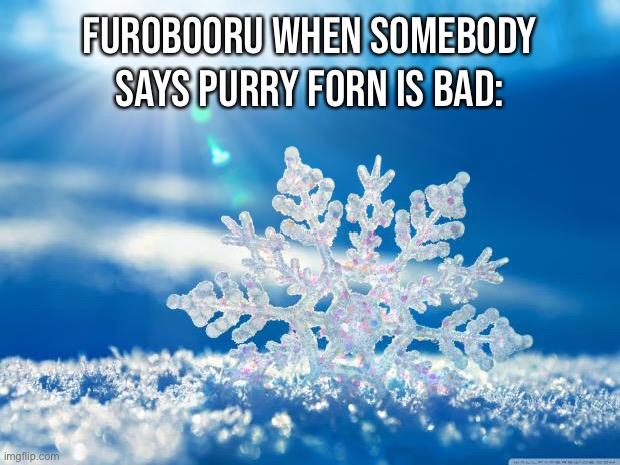 My first post in this stream | Furobooru when somebody says purry forn is bad: | image tagged in snowflake | made w/ Imgflip meme maker