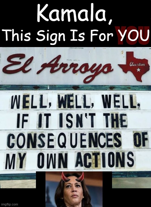 The devil is in the details | Kamala, This Sign Is For YOU; YOU | image tagged in political humor,kamala harris,consequences,actions speak louder than words,open borders,agenda | made w/ Imgflip meme maker