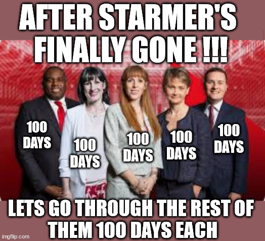 Labour - 100 days each#TwoTierKeir #FreeGearKeir #QueerKeir | AFTER STARMER'S 
FINALLY GONE !!! NEVA 4GET 2024; LORD WAHEED ALLI; AMNESTY FOR ALL ILLEGALS; SIR KEIR STARMER MP; MUSLIM VOTES MATTER; BLOOD ON STARMERS HANDS? BURNHAM; TAXI FOR RAYNER ? #RR4PM;100'S MORE TAX COLLECTORS; HIGHER TAXES UNDER LABOUR; WE'RE COMING FOR YOU; LABOUR PLEDGES TO CLAMP DOWN ON TAX DODGERS; HIGHER TAXES UNDER LABOUR; RACHEL REEVES ANGELA RAYNER BOVVERED? HIGHER TAXES UNDER LABOUR; RISKS OF VOTING LABOUR; * EU RE ENTRY? * MASS IMMIGRATION? * BUILD ON GREENBELT? * RAYNER AS OUR PM? * ULEZ 20 MPH FINES?* HIGHER TAXES? * UK FLAG CHANGE? * MUSLIM TAKEOVER? * END OF CHRISTIANITY? * ECONOMIC COLLAPSE? TRIPLE LOCK' ANNELIESE DODDS RWANDA PLAN QUID PRO QUO UK NOT TAKING ITS FAIR SHARE, EU EXCHANGE DEAL = PEOPLE TRAFFICKING !!! STARMER TO BETRAY BRITAIN, #BURDEN SHARING #IMMIGRATION #STARMEROUT #LABOUR #WEARECORBYN #KEIRSTARMER #DIANEABBOTT #MCDONNELL #CULTOFCORBYN #LABOURISDEAD #LABOURRACISM #SOCIALISTSUNDAY #NEVERVOTELABOUR #SOCIALISTANYDAY #ANTISEMITISM #SAVILE #SAVILEGATE #PAEDO #WORBOYS #GROOMINGGANGS #PAEDOPHILE #ILLEGALIMMIGRATION #INVASION #STARMERISWRONG #SIRSOFTIE #SIRSOFTY #BLAIR #STEROIDS AKA KEITH ABBOTT #TWOTIERKEIR; BUT THEY; VOTED STARMER ! #TWOTIERKEIR; #TWOTIERKEIR; YVETTE COOPER; BLOOD ON THE HANDS OF YVETTE COOPER & STARMER; #2NDGEARKEIR; STARMER 'SURRENDER' TO THE EU? 4 DAY WEEK; BLACK HOLE; 6PM FRI; #TWOTIERKEIR; #STARMEROUT; TWO HOMES RAYNER; PULLING UP LADDER FROM WORKING PEOPLE STARMER TO SCRAP THATCHERS 'RIGHT TO BUY' SCHEME? WINTER FUEL PAYMENTS? THE; GRIFTERS; HEY - WHERE'S OUR FREE STUFF? CAP'T HYPOCRITE PENSIONERS TO FREEZE #TWOTIERKEIR; HYPOCRITE RAYNER TO SCRAP 'RIGHT TO BUY'? HOUSE ILLEGAL MIGRANTS ??? SMASH GANGS; BAN SMOKING; NEVER, EVER; HOW DOES STARMER NEGATE UK LAW? LAWLESS BRITAIN !!! 'ILLEGAL' = 'IRREGULAR'; UNDER STARMER'S; 'ILLEGAL' V 'IRREGULAR'; SO MUCH FOR BREXIT, FAST-TRACKING RIOTERS, #TWOTIERKEIR; ELECTION PLEDGE STARMER LIED TO US !!! SIR KEIR RODNEY STARMER; #TRIPLELOCK; SMEG HEAD CONCEDES; TITCHY STARMER; 'PUTTING COUNTRY FIRST'; PARTY SECOND; ON TOP OF THE £480M ALREADY GIVEN TO FRANCE TO 'STOP THE BOATS';LABOUR PLEDGE 'URBAN CENTRES' TO HELP HOUSE 'OUR FAIR SHARE' OF OUR NEW MIGRANT FRIENDS; NEW HOME FOR OUR NEW IMMIGRANT FRIENDS !!! THE ONLY WAY TO KEEP THE ILLEGAL IMMIGRANTS IN THE UK; CITIZENSHIP FOR ALL, COVER WITH A LIE! 'SMASH THE GANGS'; LABOUR AXE PENSIONERS WINTER FUEL PAYMENTS; 100 DAYS; 100 DAYS; 100 DAYS; 100 DAYS; 100 DAYS; LETS GO THROUGH THE REST OF 
THEM 100 DAYS EACH | image tagged in illegal immigration,stop boats rwanda,palestine hamas muslim vote,starmerout twotierkeir,labourout freegearkeir,labourisdead | made w/ Imgflip meme maker