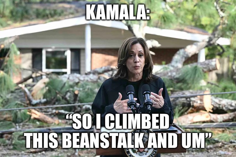 KAMALA:; “SO I CLIMBED THIS BEANSTALK AND UM” | made w/ Imgflip meme maker