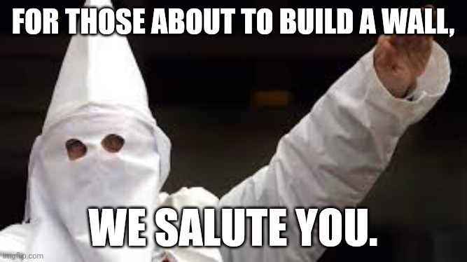 The "Racism doesn't exist" racist | FOR THOSE ABOUT TO BUILD A WALL, WE SALUTE YOU. | image tagged in the racism doesn't exist racist | made w/ Imgflip meme maker