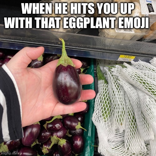 Eggplant womp womp | WHEN HE HITS YOU UP WITH THAT EGGPLANT EMOJI | image tagged in eggplant | made w/ Imgflip meme maker