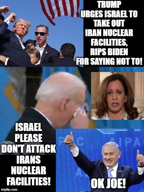 Trump says Israel take out the Iranian Nuclear facilities! The Democrat cowards say please don't! | OK JOE! | image tagged in cowards,sam elliott special kind of stupid | made w/ Imgflip meme maker