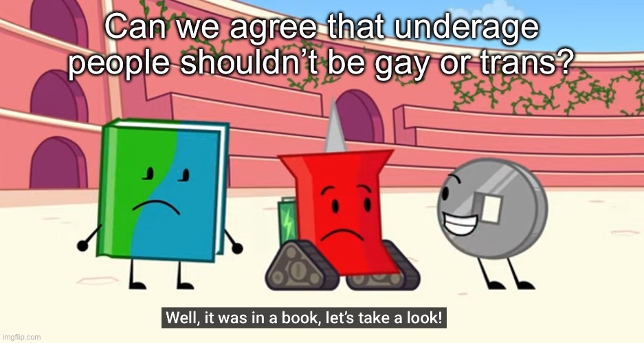 (Millie's note: I don't know if this is appropriate for the stream, I'll let the older mods/owners decide) | Can we agree that underage people shouldn’t be gay or trans? | image tagged in reading rainbow | made w/ Imgflip meme maker