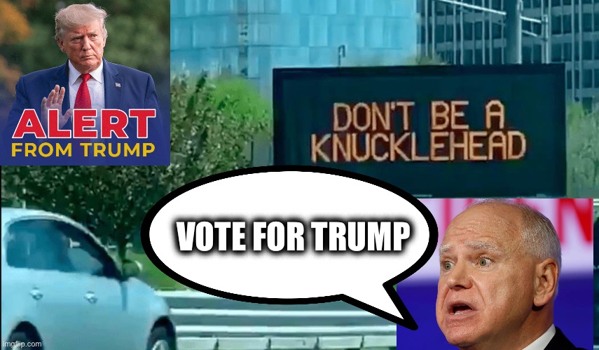 Don’t Be a KNUCKLEHEAD! VOTE for TRUMP | VOTE FOR TRUMP | image tagged in knucklehead,tim walz,trump,kamala harris,president trump | made w/ Imgflip meme maker