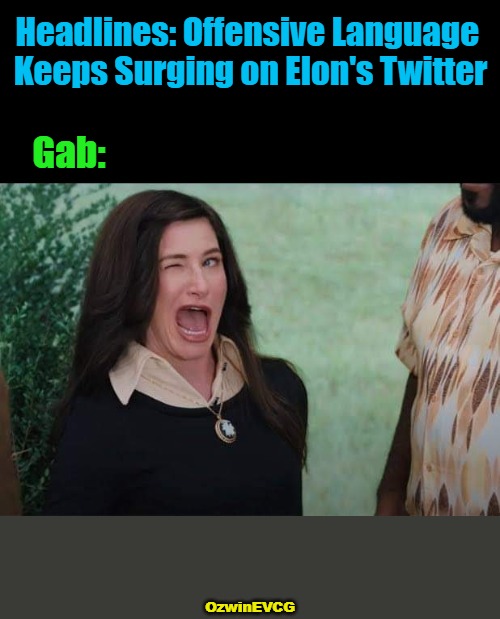 Social Comparisons | Headlines: Offensive Language 

Keeps Surging on Elon's Twitter; Gab:; OzwinEVCG | image tagged in wandavision agnes wink,social commentary,political humor,social media,offended,msm | made w/ Imgflip meme maker