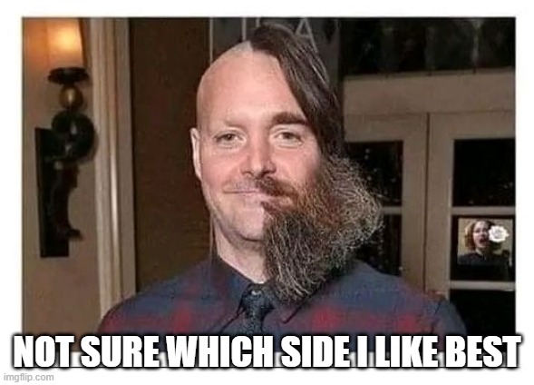 Beard Choices | NOT SURE WHICH SIDE I LIKE BEST | image tagged in cursed image | made w/ Imgflip meme maker