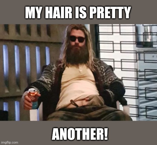 Fat Thor | MY HAIR IS PRETTY ANOTHER! | image tagged in fat thor | made w/ Imgflip meme maker