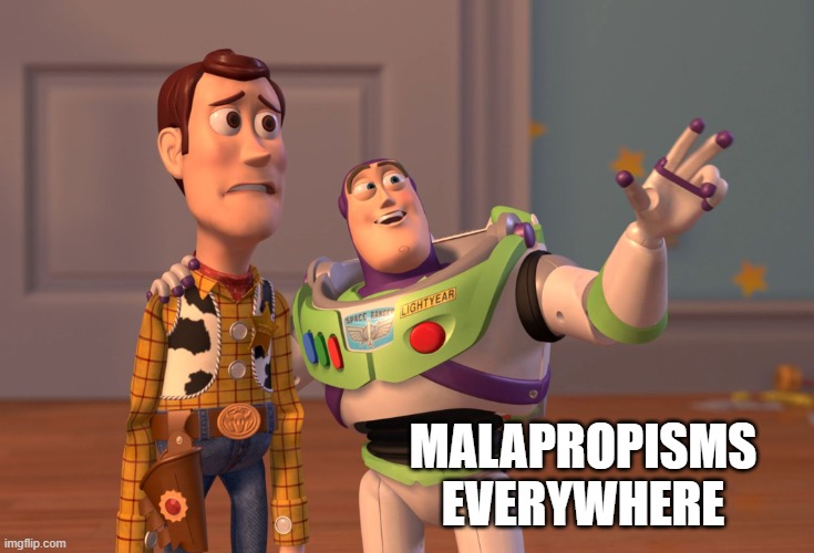 X, X Everywhere Meme | MALAPROPISMS EVERYWHERE | image tagged in memes,x x everywhere | made w/ Imgflip meme maker