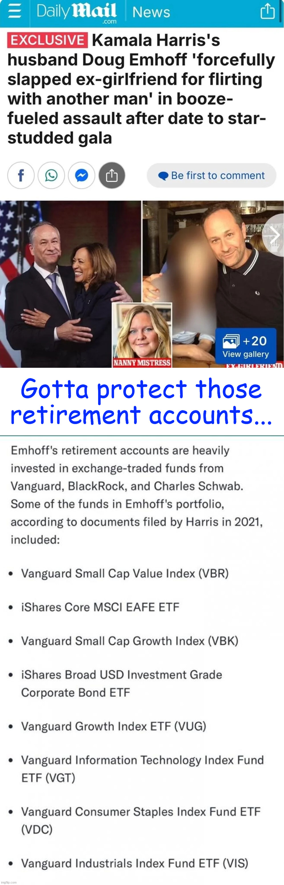 Getting rich off politics... dem 101 | Gotta protect those retirement accounts... | image tagged in follow the money,it is all connected | made w/ Imgflip meme maker