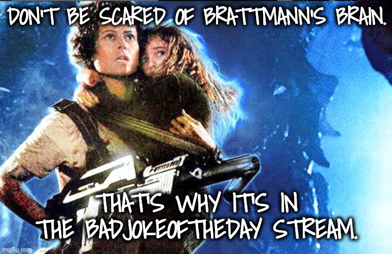 DON'T BE SCARED OF BRATTMANN'S BRAIN. THAT'S WHY IT'S IN THE BADJOKEOFTHEDAY STREAM. | made w/ Imgflip meme maker