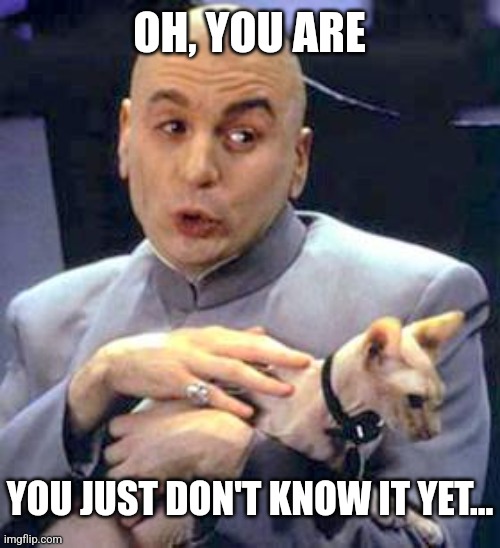 Dr Evil Cat | OH, YOU ARE YOU JUST DON'T KNOW IT YET... | image tagged in dr evil cat | made w/ Imgflip meme maker