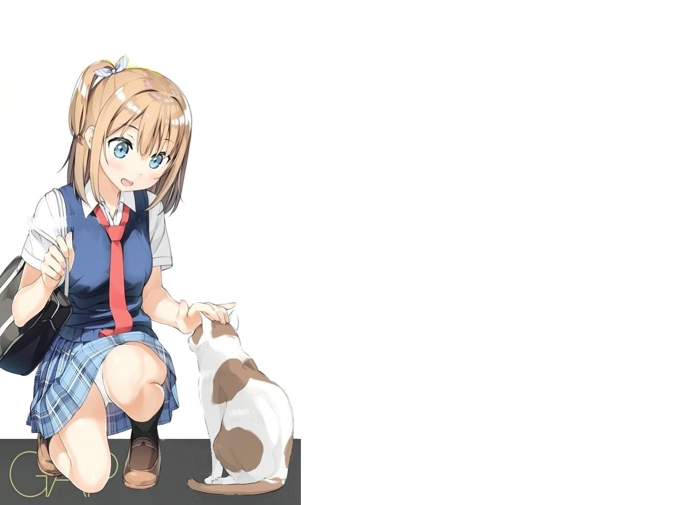 Anime Schoolgirl petting cat Blank Meme Template