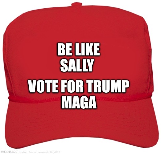 MAGA | BE LIKE SALLY; VOTE FOR TRUMP
MAGA | image tagged in blank red maga hat | made w/ Imgflip meme maker