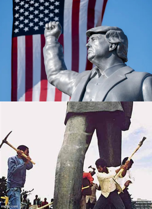 Every dictator has to have a statue | image tagged in trump's cheap statue,just like saddam he's coming down,trump rally greeter,trump junk,maga mannequin | made w/ Imgflip meme maker