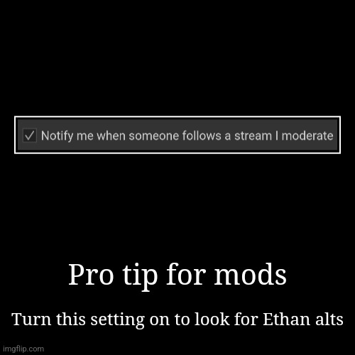 Pro tip for mods | Turn this setting on to look for Ethan alts | image tagged in funny,demotivationals | made w/ Imgflip demotivational maker