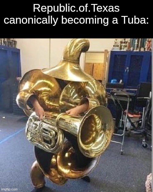 Slander pt6 | Republic.of.Texas canonically becoming a Tuba: | image tagged in tuba heavy gunner | made w/ Imgflip meme maker