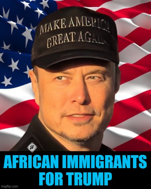 AFRICAN IMMIGRANTS
FOR TRUMP | image tagged in trump,musk,elon,2024,election,maga | made w/ Imgflip meme maker