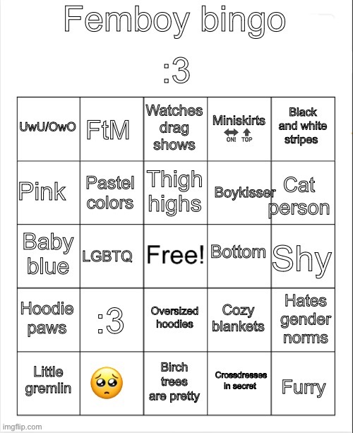 Another new bingo :3 | image tagged in femboy bingo | made w/ Imgflip meme maker