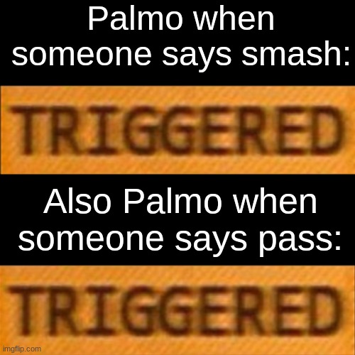 Slander pt14 | Palmo when someone says smash:; Also Palmo when someone says pass: | made w/ Imgflip meme maker