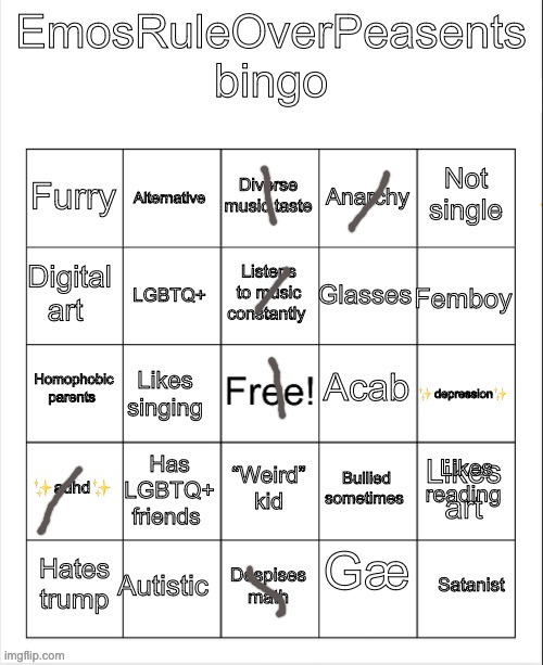 EmosRuleOverPeasents bingo #2 | image tagged in emosruleoverpeasents bingo 2 | made w/ Imgflip meme maker