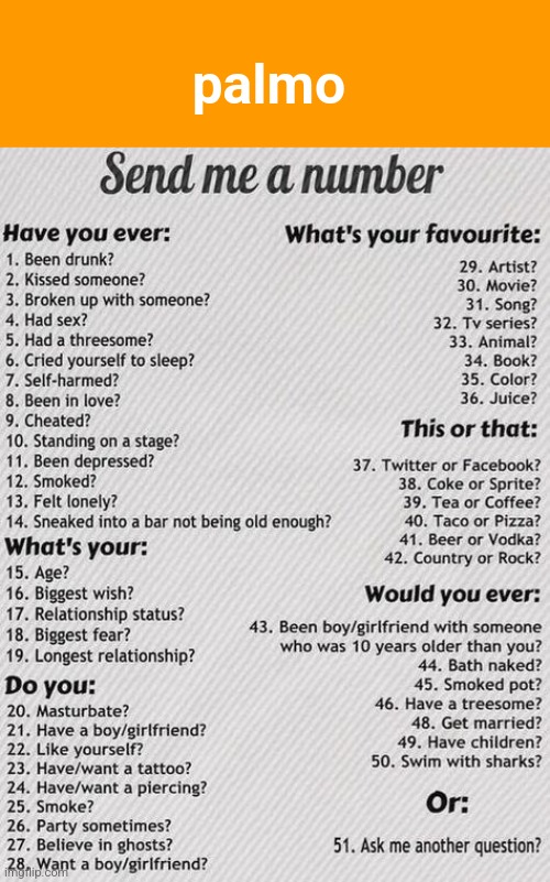 Send me a number | palmo | image tagged in send me a number | made w/ Imgflip meme maker