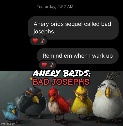 I laughed at this way more than you think I would | ANERY BRIDS:; BAD JOSEPHS | image tagged in they | made w/ Imgflip meme maker