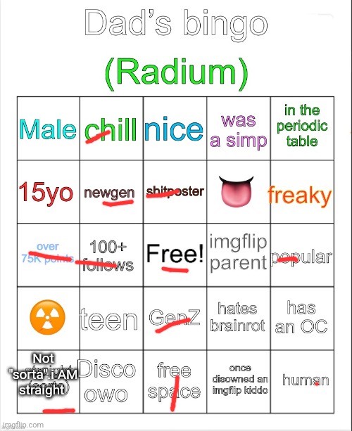Radium’s bingo | Not "sorta".i AM straight | image tagged in radium s bingo | made w/ Imgflip meme maker