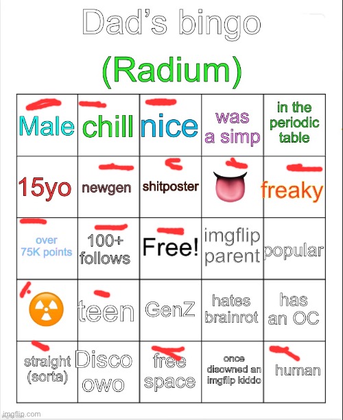Radium’s bingo | image tagged in radium s bingo | made w/ Imgflip meme maker