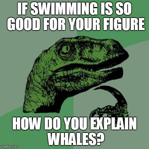 Whale of a Figure | IF SWIMMING IS SO GOOD FOR YOUR FIGURE HOW DO YOU EXPLAIN WHALES? | image tagged in memes,philosoraptor,swimming | made w/ Imgflip meme maker