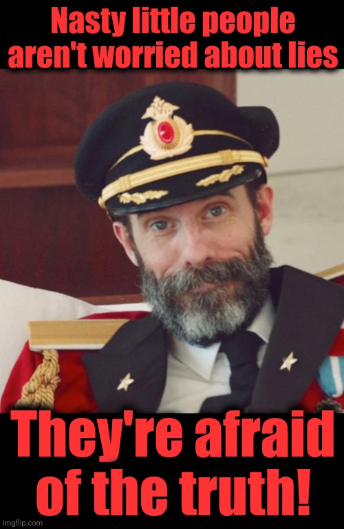 Nasty little people aren't worried about lies They're afraid of the truth! | image tagged in captain obvious,blank black | made w/ Imgflip meme maker