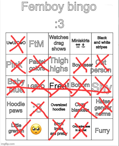 Bingle | image tagged in femboy bingo | made w/ Imgflip meme maker