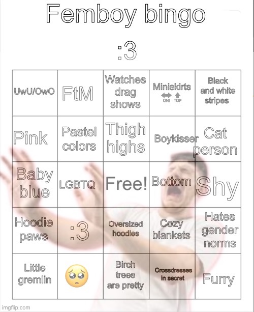 Femboy bingo | image tagged in femboy bingo | made w/ Imgflip meme maker