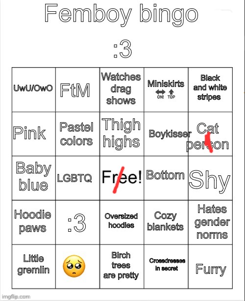 Femboy bingo | image tagged in femboy bingo | made w/ Imgflip meme maker