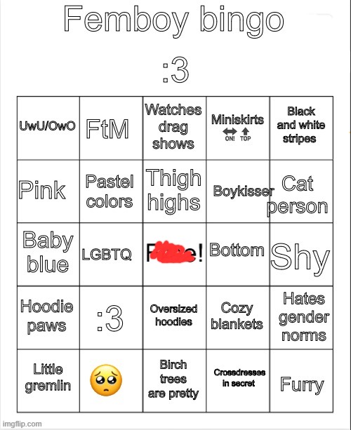 Femboy bingo | image tagged in femboy bingo | made w/ Imgflip meme maker