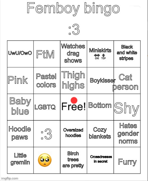 Femboy bingo | image tagged in femboy bingo | made w/ Imgflip meme maker