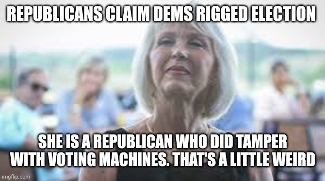 Can't except a loss | REPUBLICANS CLAIM DEMS RIGGED ELECTION; SHE IS A REPUBLICAN WHO DID TAMPER WITH VOTING MACHINES. THAT'S A LITTLE WEIRD | image tagged in trump is an asshole | made w/ Imgflip meme maker