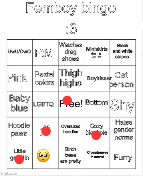 You people actually live like this? | image tagged in femboy bingo | made w/ Imgflip meme maker